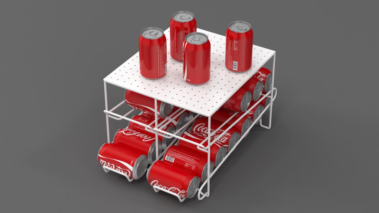 3D Stackable Soda Can Dispenser White with CocaCola Cans model