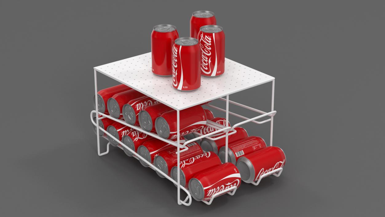 3D Stackable Soda Can Dispenser White with CocaCola Cans model