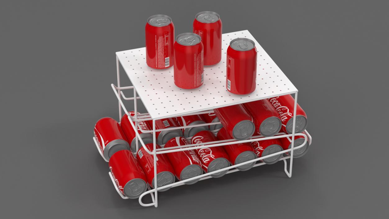 3D Stackable Soda Can Dispenser White with CocaCola Cans model