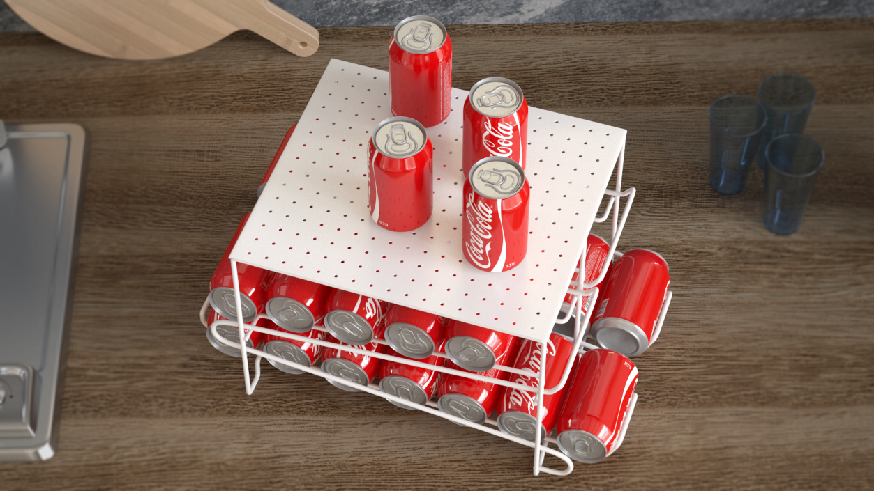 3D Stackable Soda Can Dispenser White with CocaCola Cans model