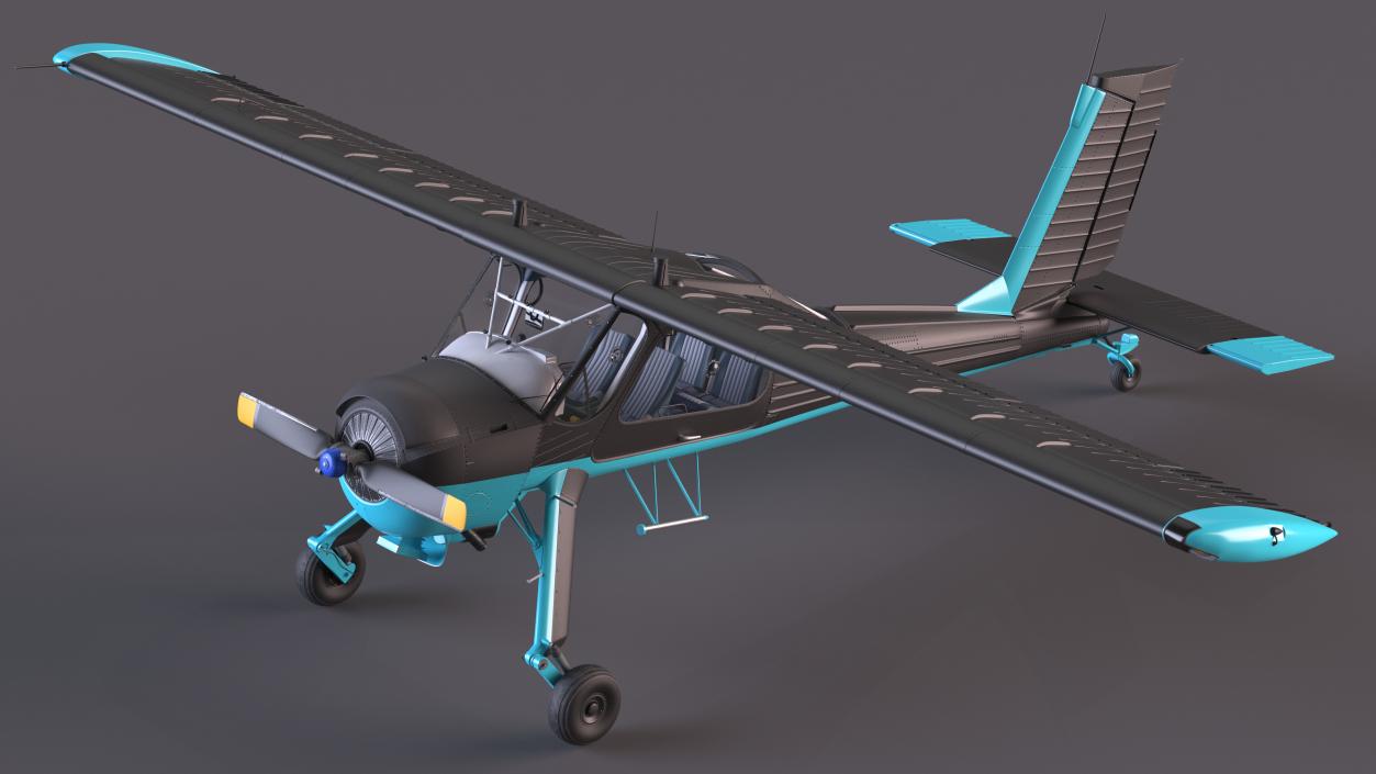 Single Engine Propeller Light Aircraft Black 3D model