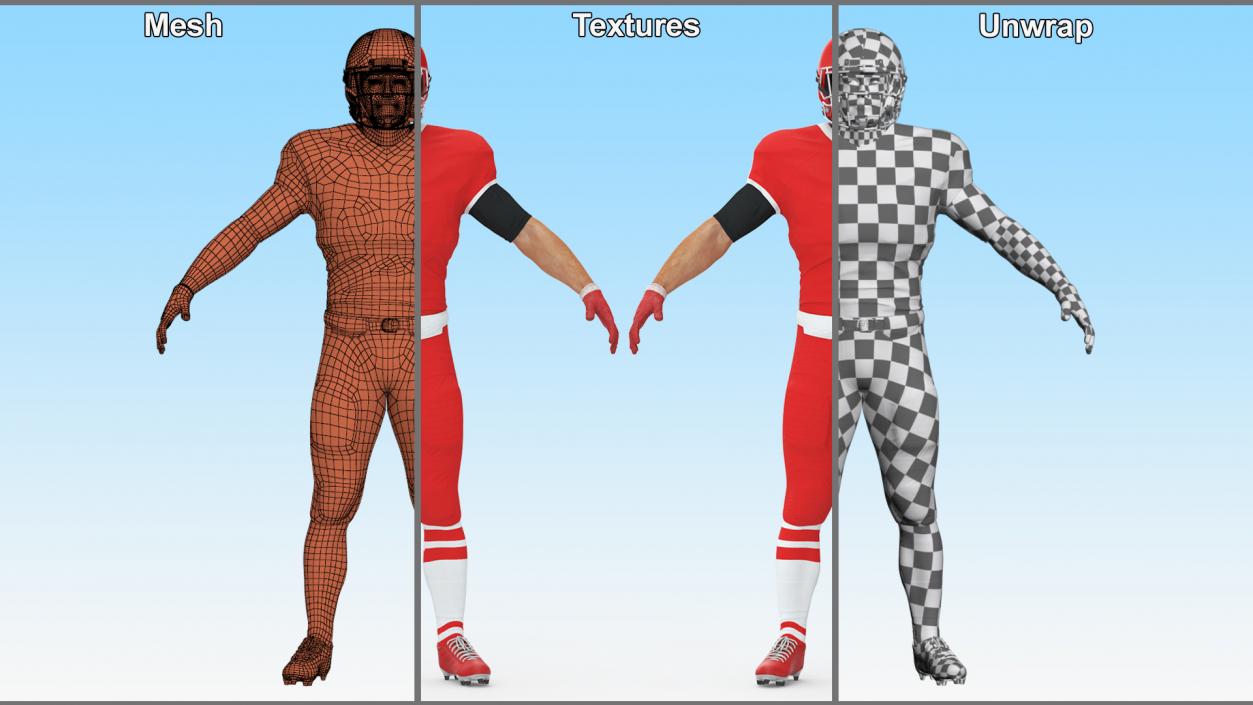 3D Red Uniform Football Player Rigged for Cinema 4D model