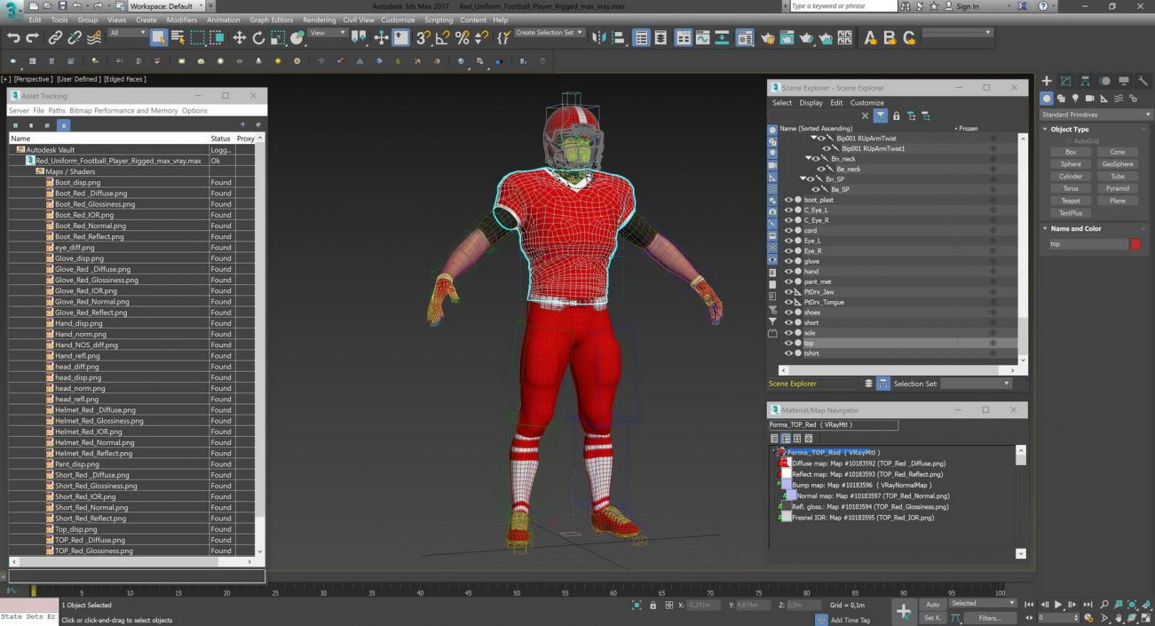 3D Red Uniform Football Player Rigged for Cinema 4D model