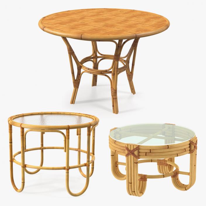 3D model Round Bamboo Tables Collection