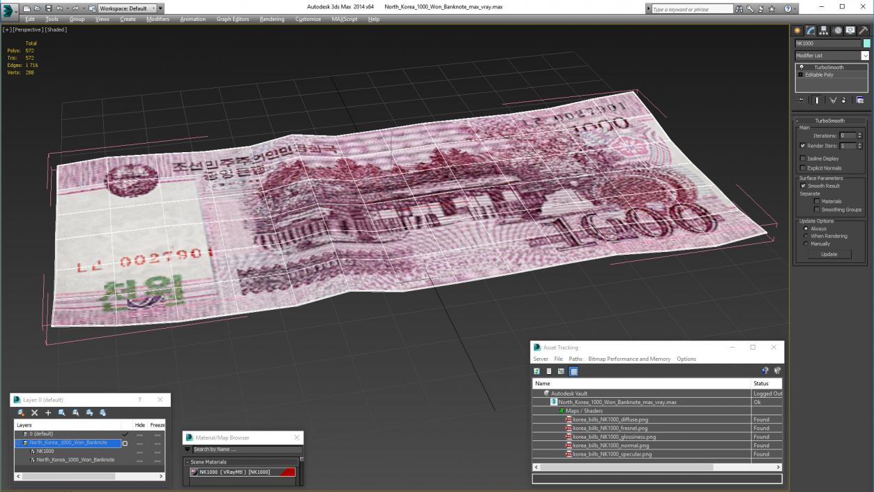 North Korea 1000 Won Banknote 3D model