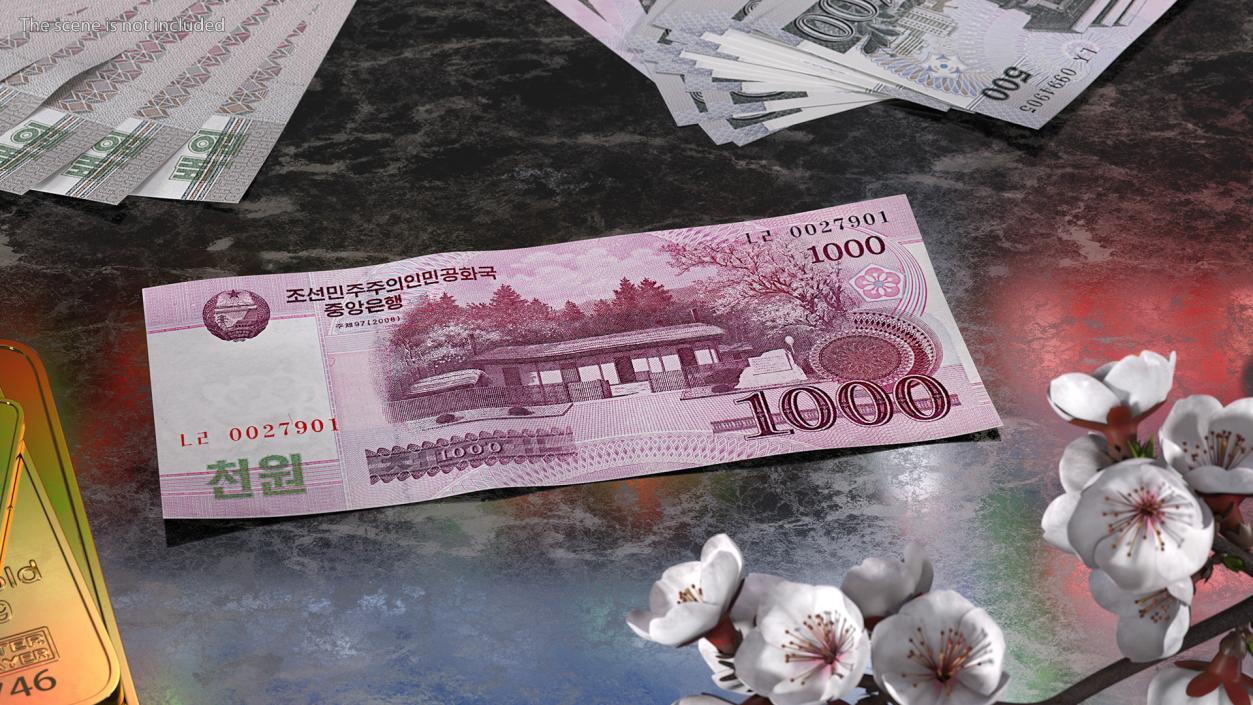 North Korea 1000 Won Banknote 3D model