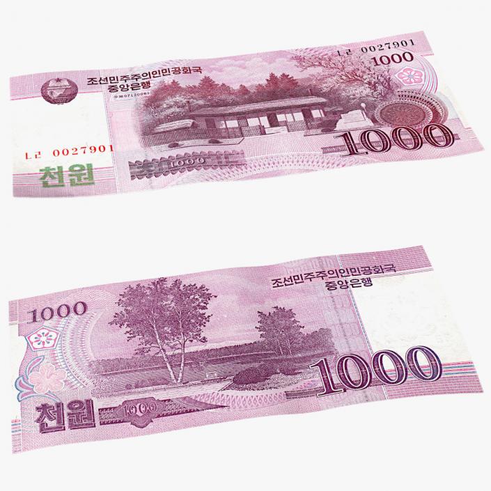 North Korea 1000 Won Banknote 3D model