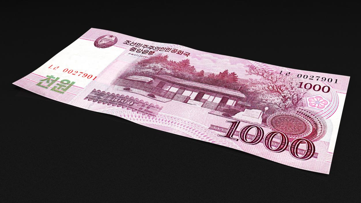 North Korea 1000 Won Banknote 3D model