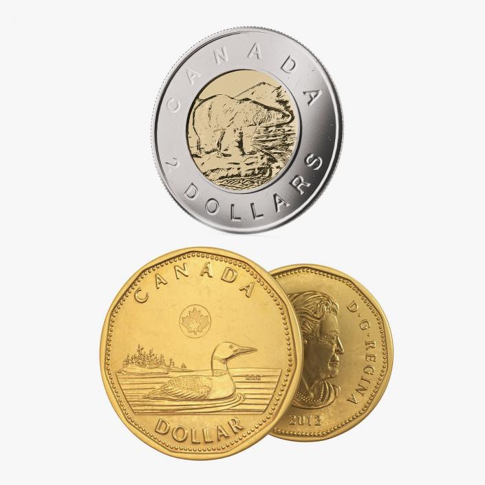 Canadian Dollar Coins Collection 3D