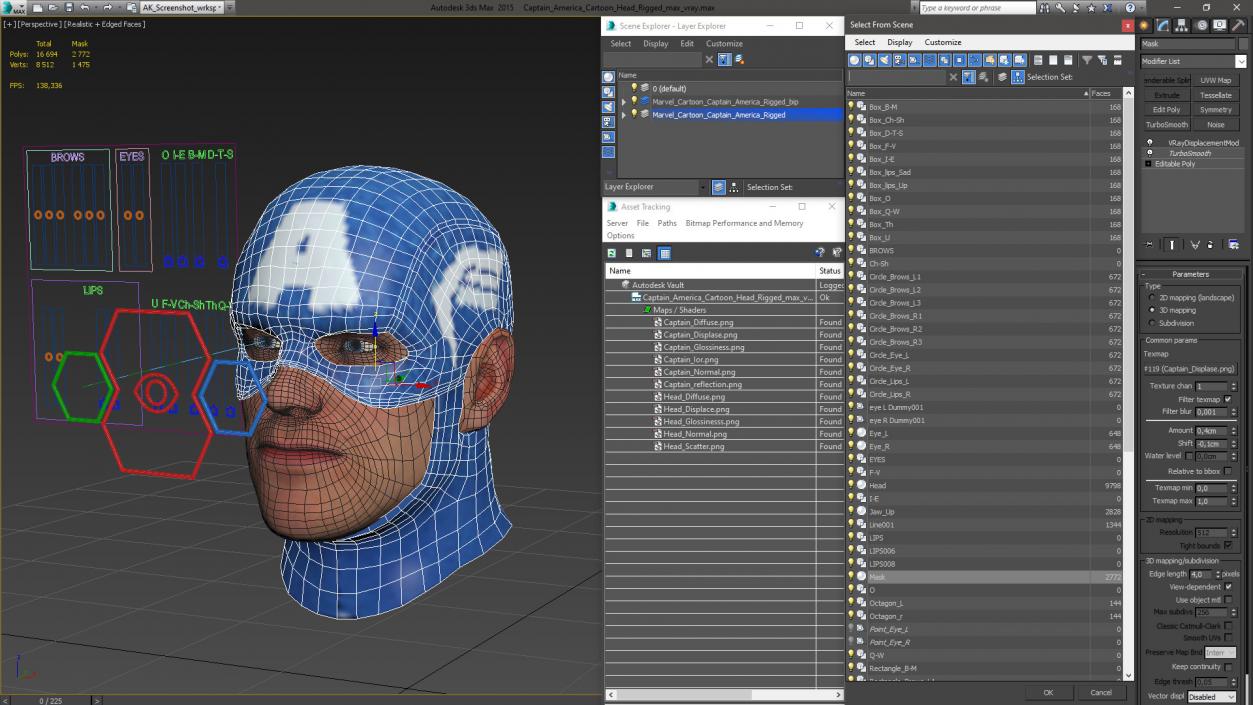 3D model Captain America Cartoon Head Rigged