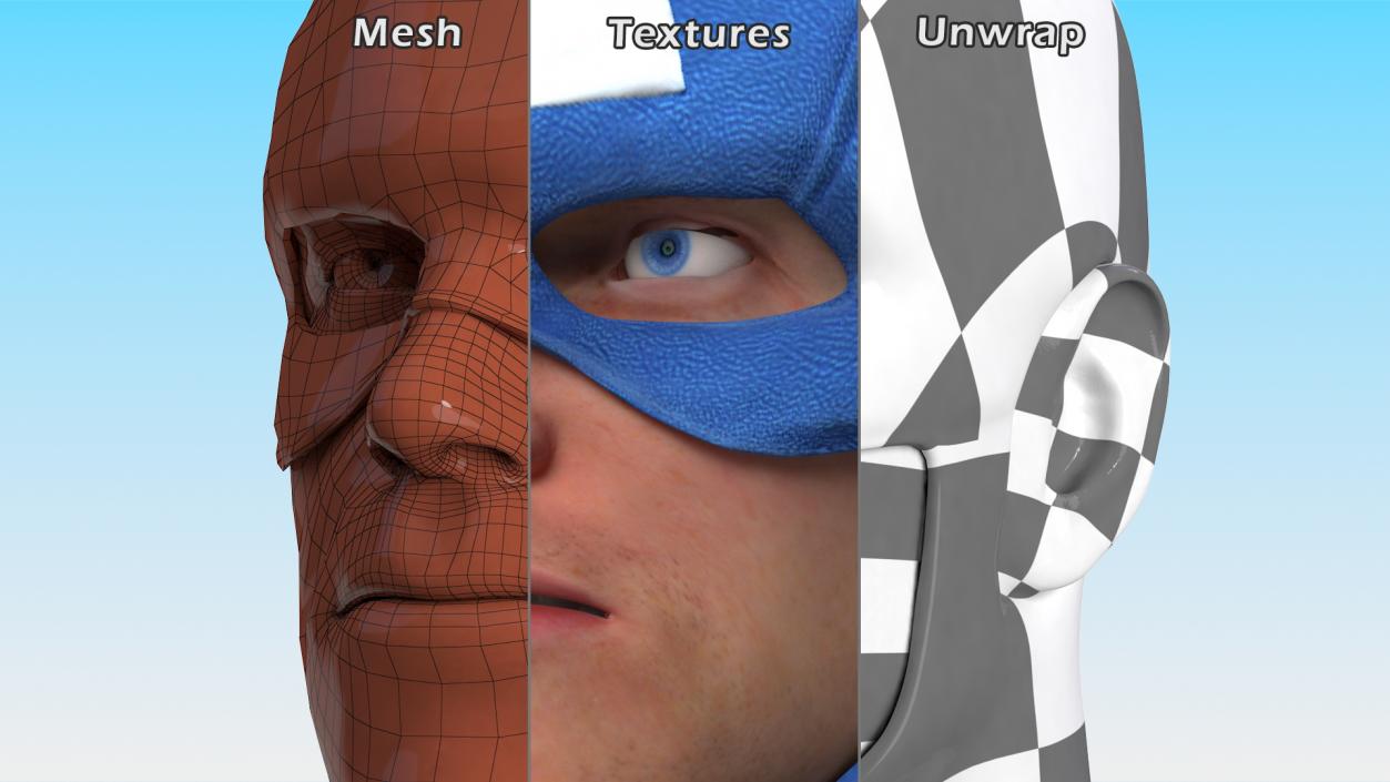 3D model Captain America Cartoon Head Rigged