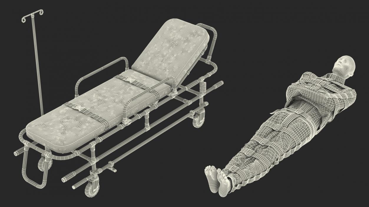 3D Patient in Straitjacket on Stretcher