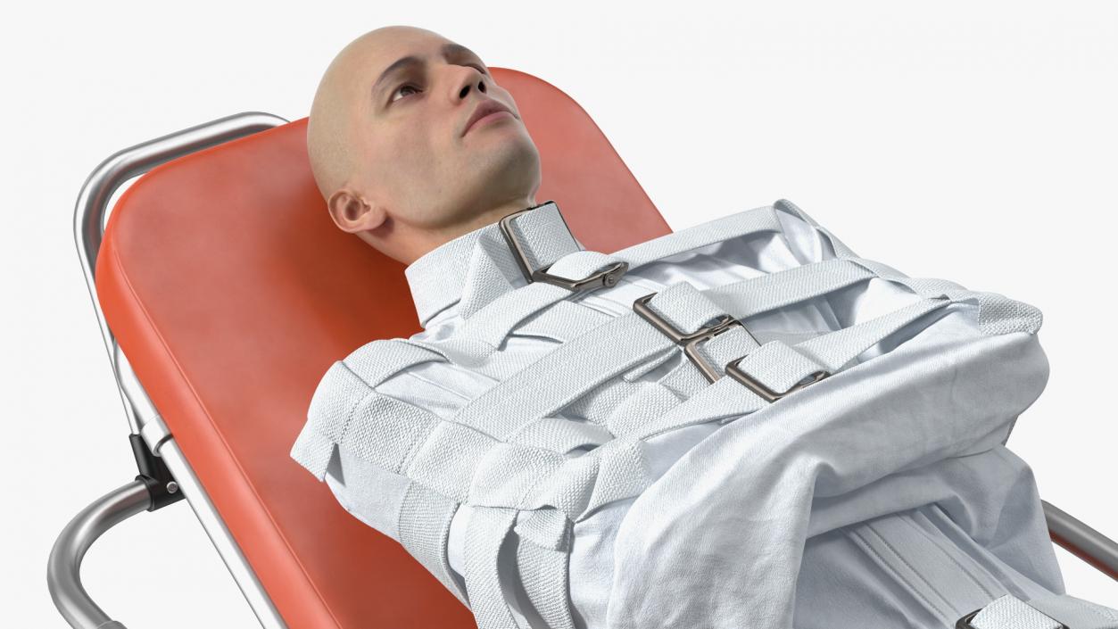 3D Patient in Straitjacket on Stretcher