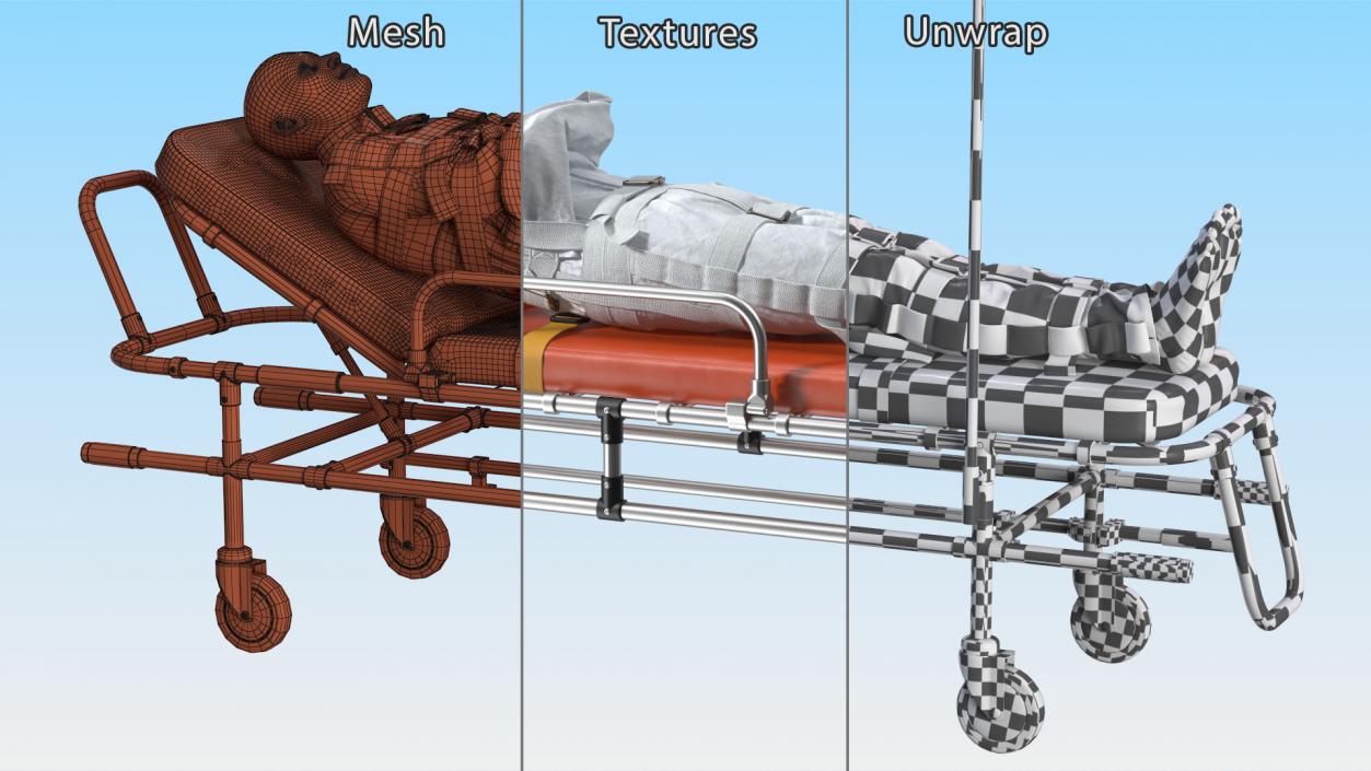 3D Patient in Straitjacket on Stretcher