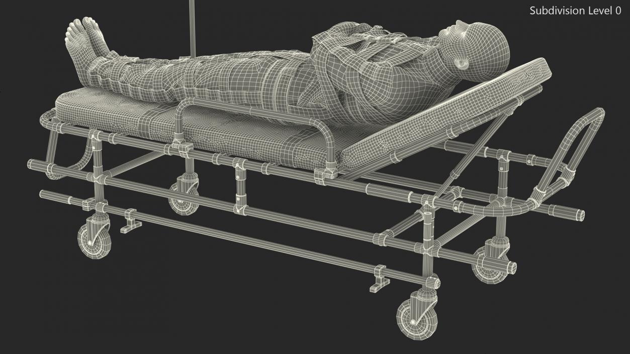 3D Patient in Straitjacket on Stretcher