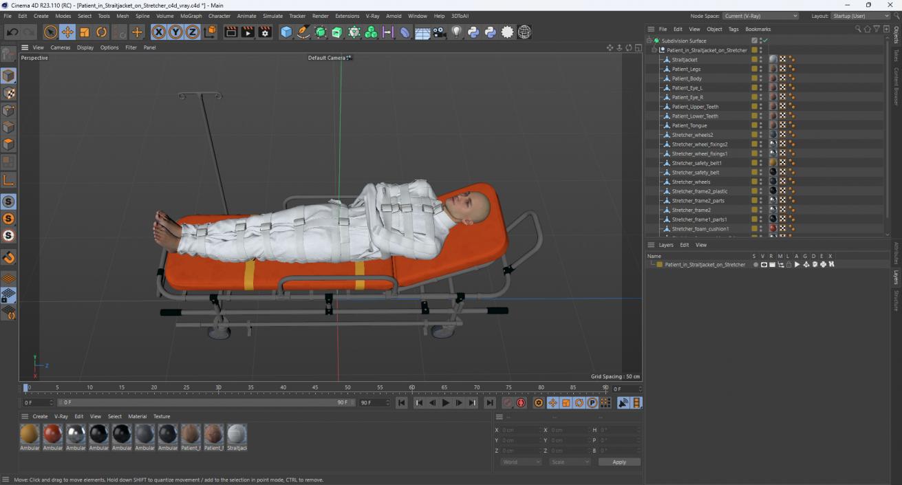 3D Patient in Straitjacket on Stretcher