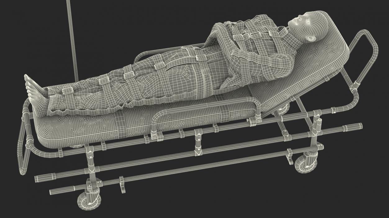 3D Patient in Straitjacket on Stretcher