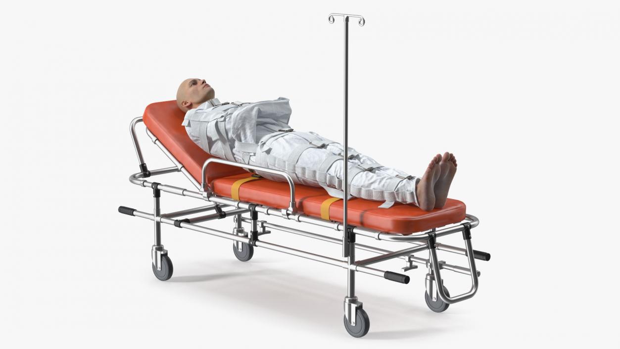 3D Patient in Straitjacket on Stretcher