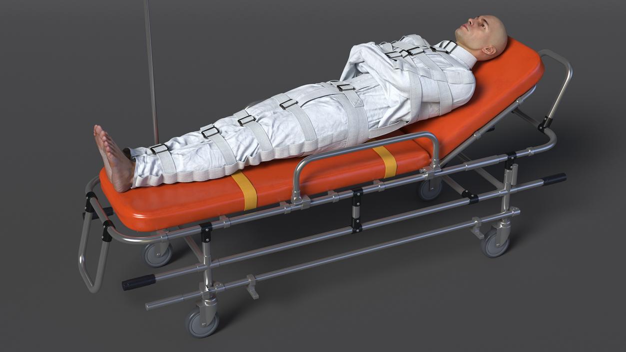 3D Patient in Straitjacket on Stretcher