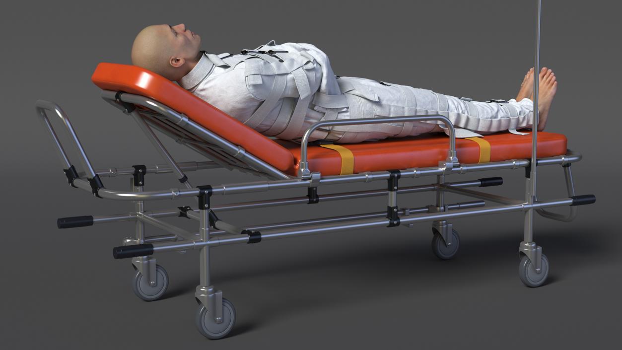 3D Patient in Straitjacket on Stretcher