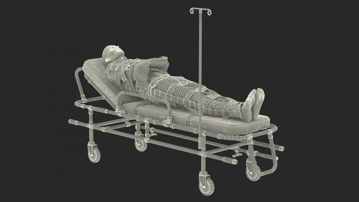 3D Patient in Straitjacket on Stretcher