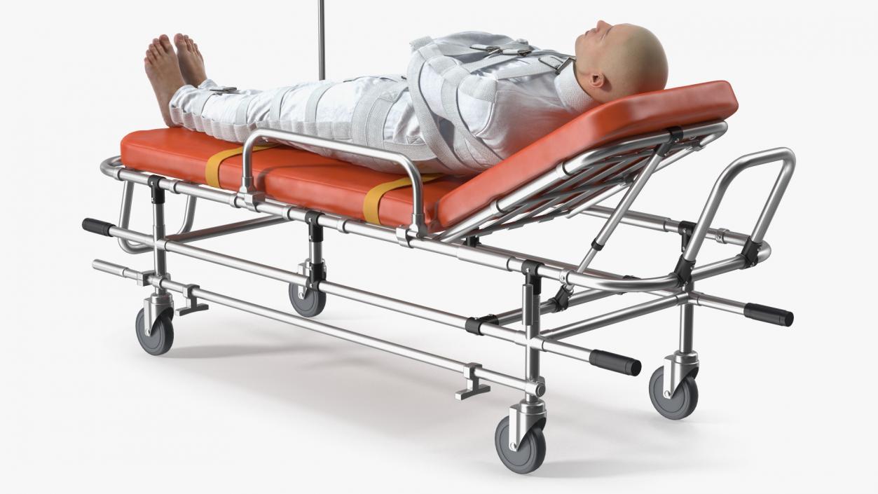 3D Patient in Straitjacket on Stretcher