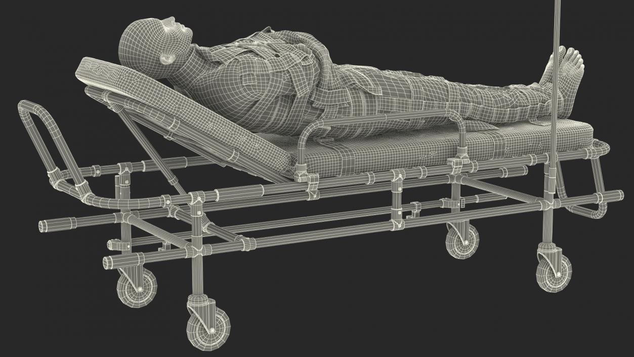 3D Patient in Straitjacket on Stretcher