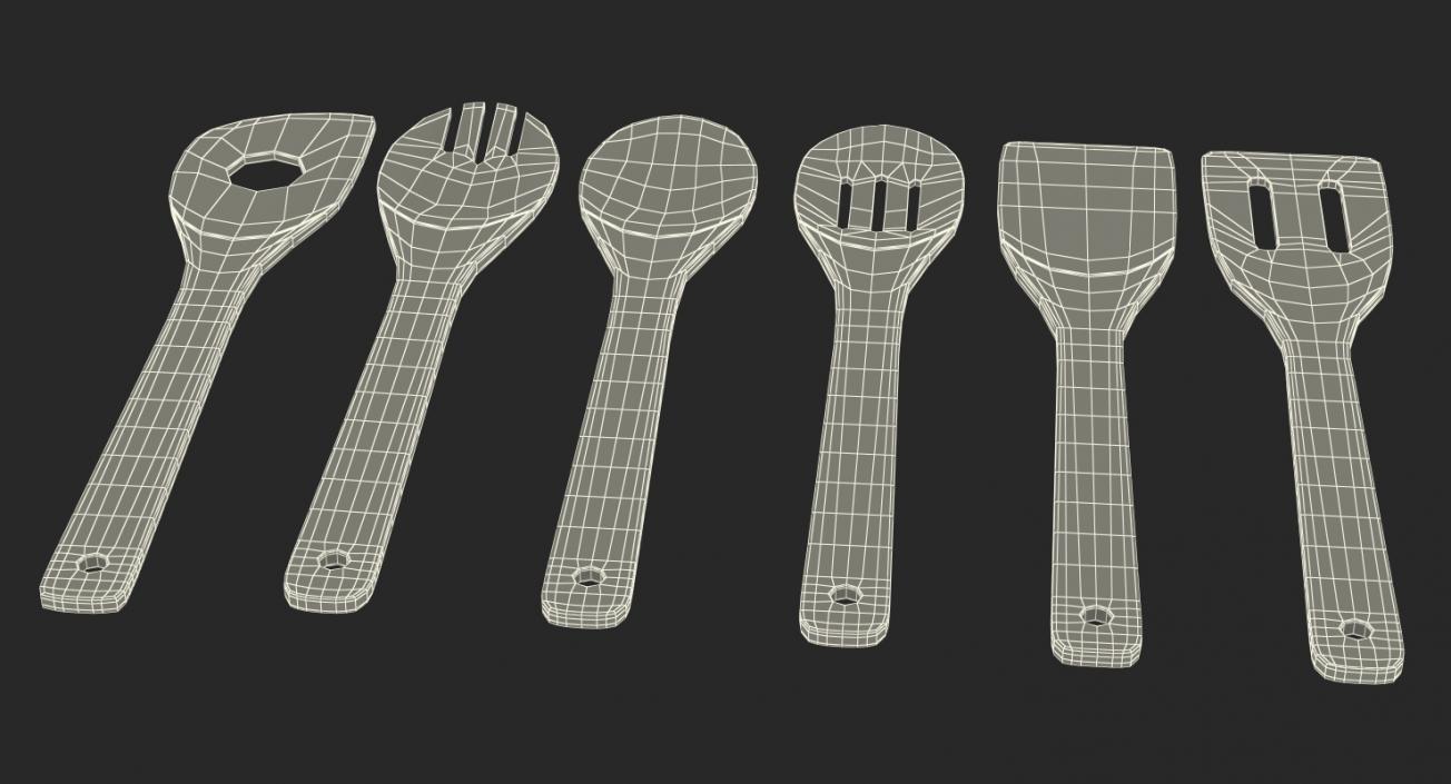 3D model Wooden Spoon Utensils 3D Models Set