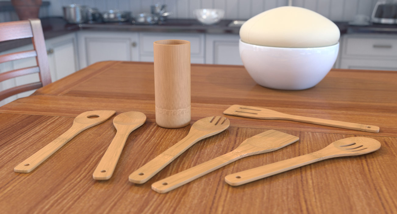 3D model Wooden Spoon Utensils 3D Models Set