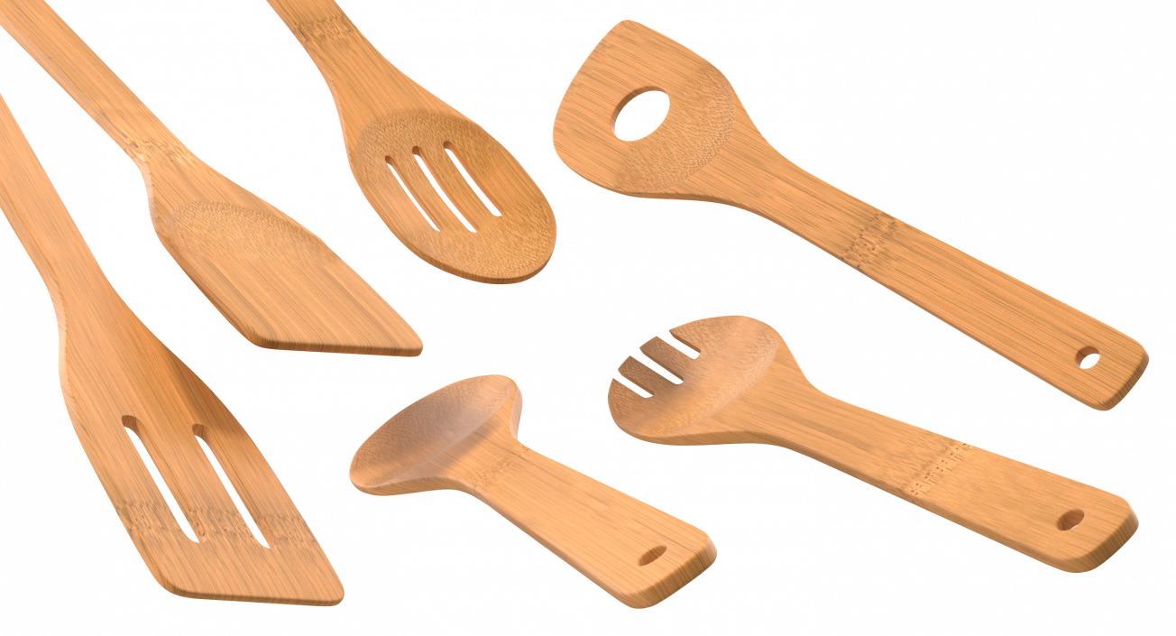 3D model Wooden Spoon Utensils 3D Models Set