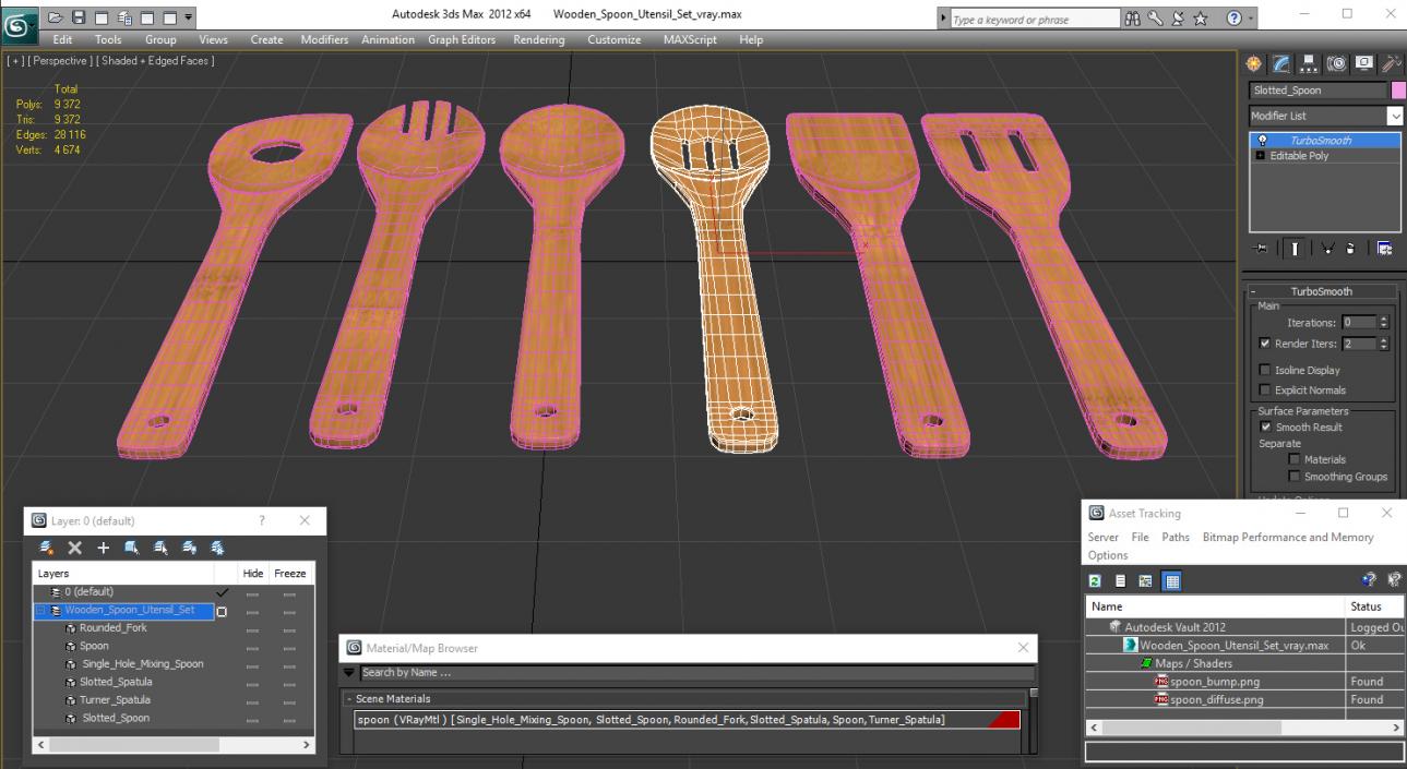 3D model Wooden Spoon Utensils 3D Models Set