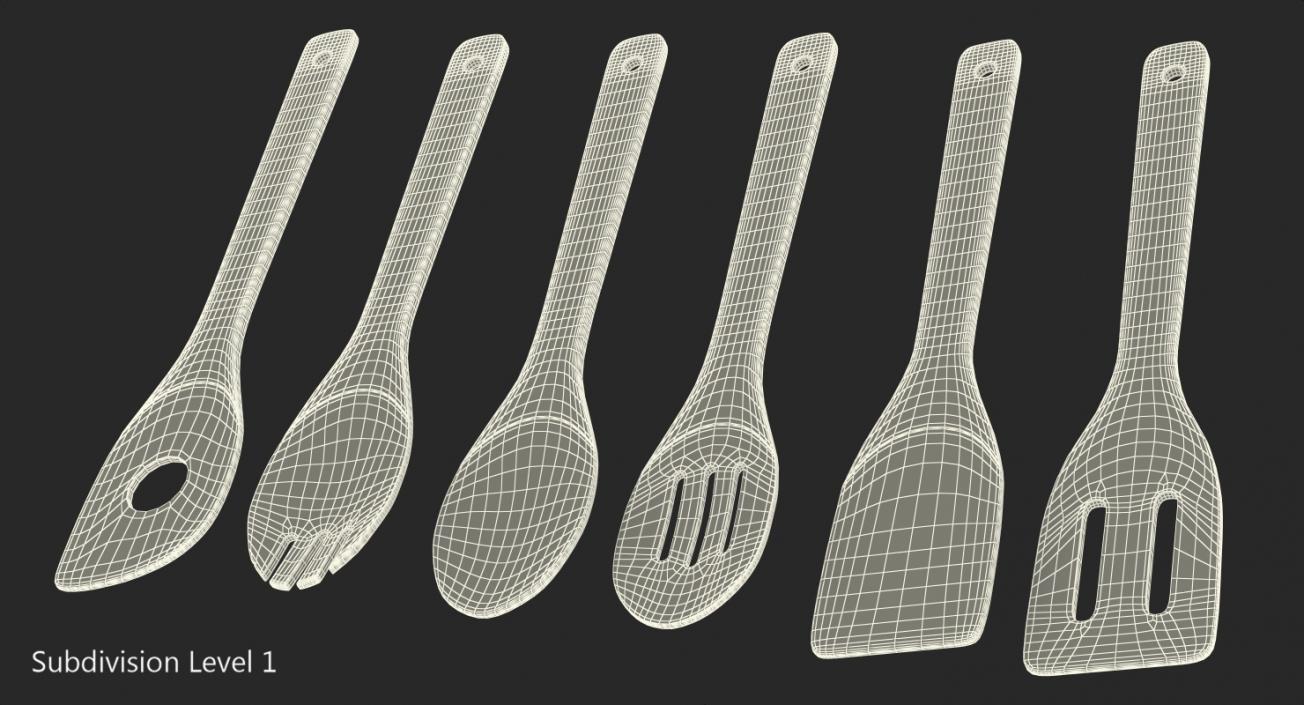 3D model Wooden Spoon Utensils 3D Models Set