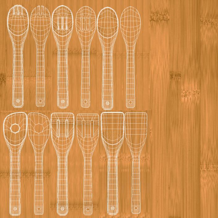 3D model Wooden Spoon Utensils 3D Models Set