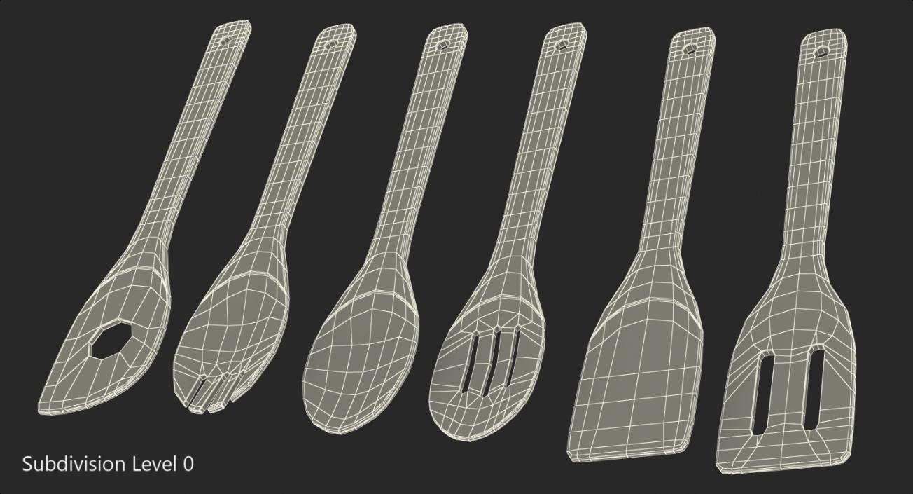 3D model Wooden Spoon Utensils 3D Models Set