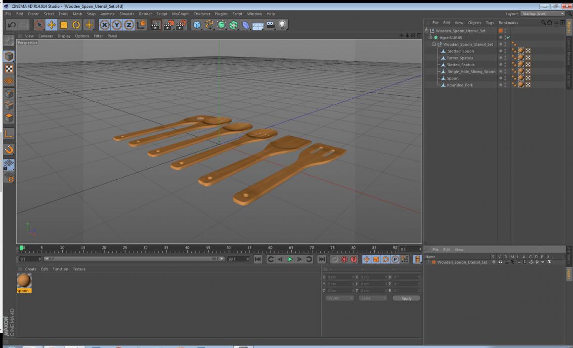 3D model Wooden Spoon Utensils 3D Models Set