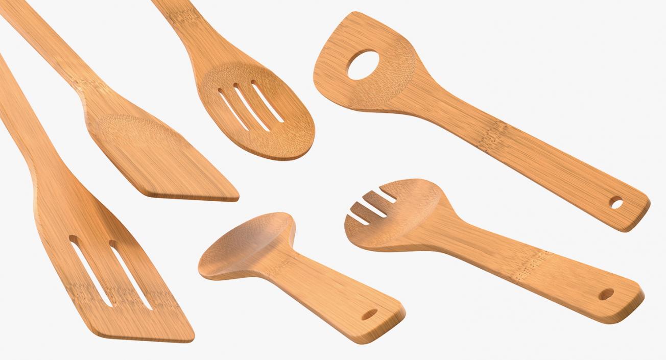 3D model Wooden Spoon Utensils 3D Models Set