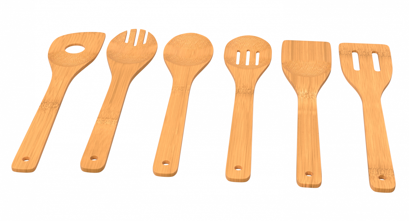 3D model Wooden Spoon Utensils 3D Models Set