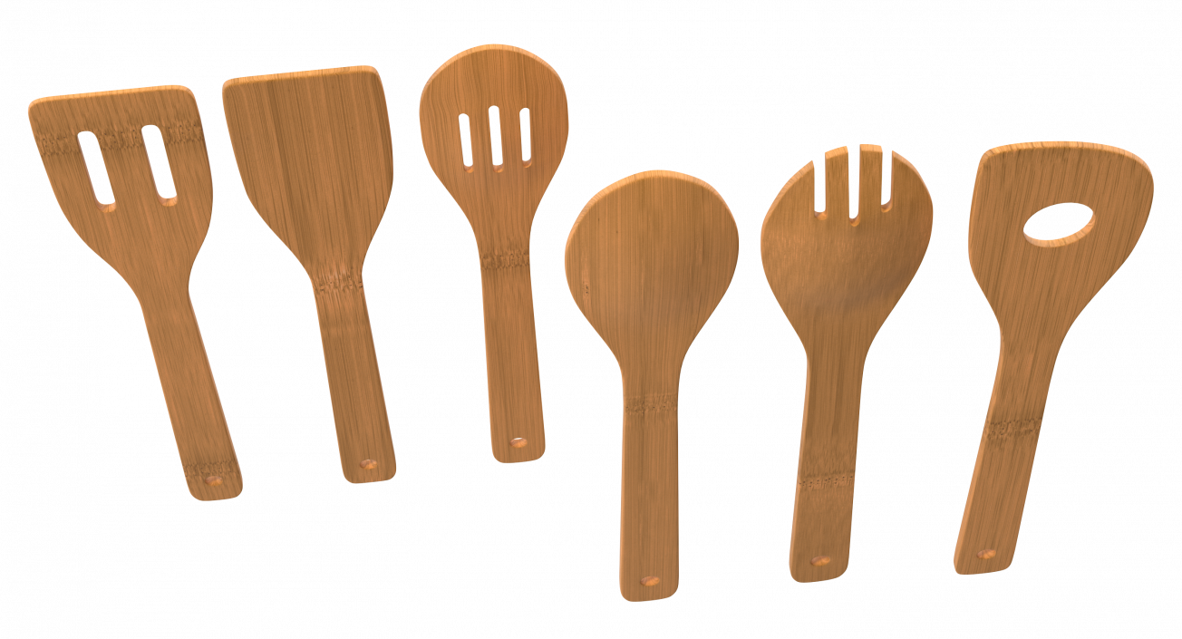 3D model Wooden Spoon Utensils 3D Models Set