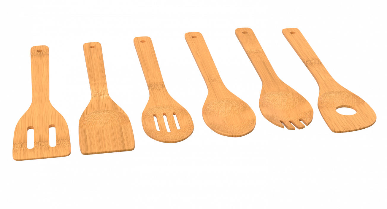 3D model Wooden Spoon Utensils 3D Models Set