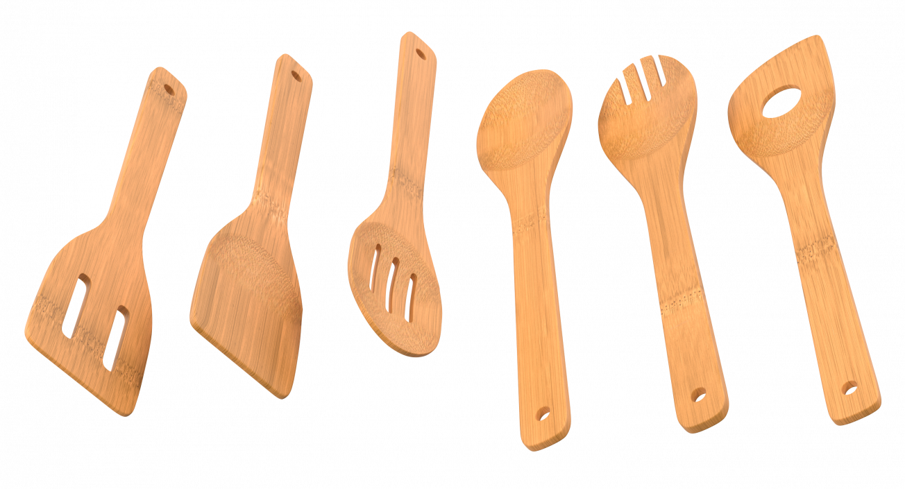 3D model Wooden Spoon Utensils 3D Models Set