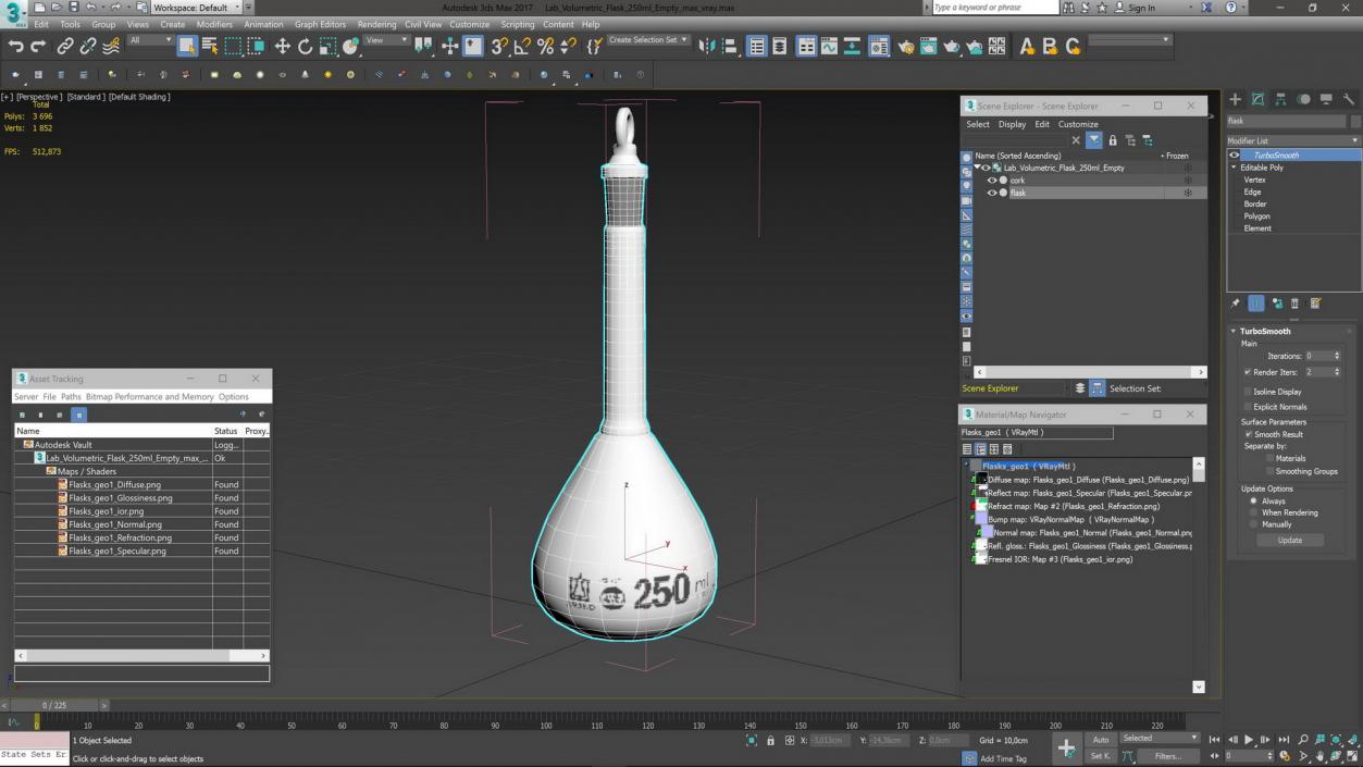 Lab Volumetric Flask 250ml Empty 3D