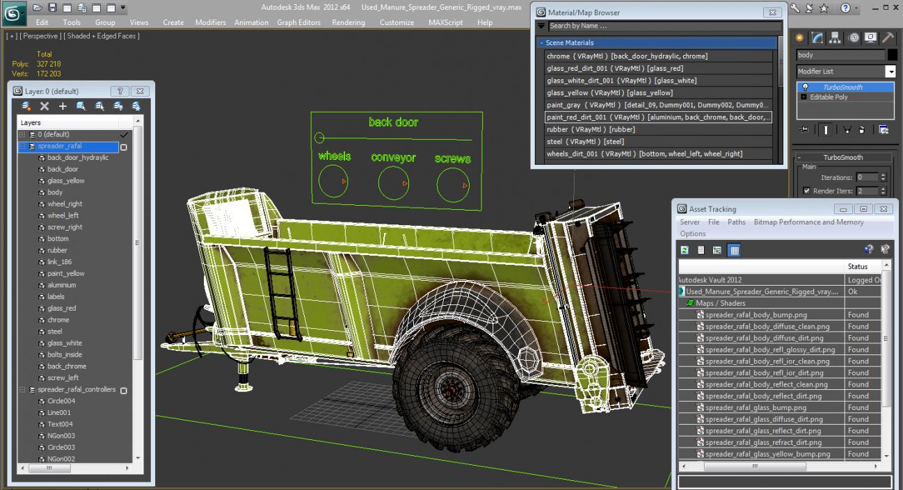 Used Manure Spreader Rigged 3D