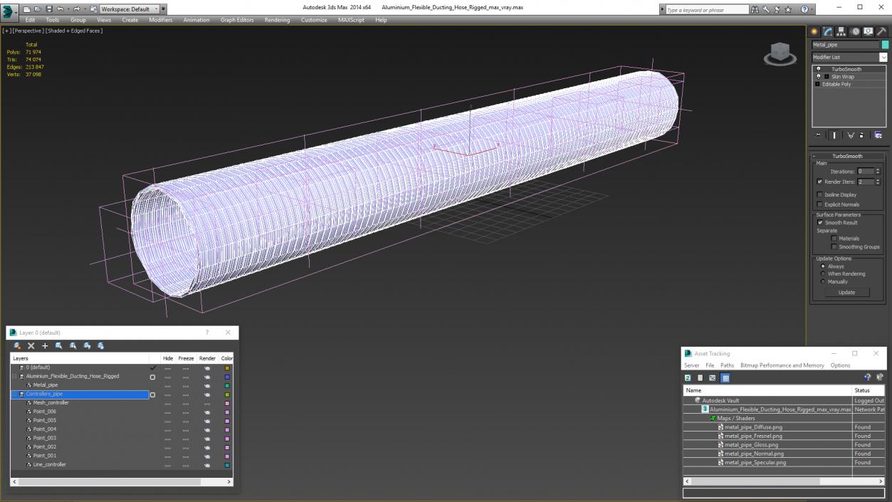 3D Aluminium Flexible Ducting Hose Rigged model