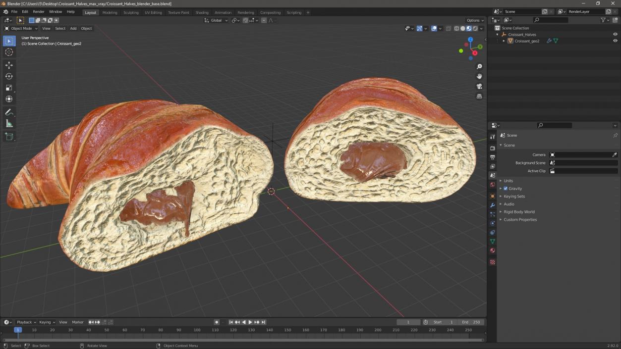 3D Croissant Halves 2 model