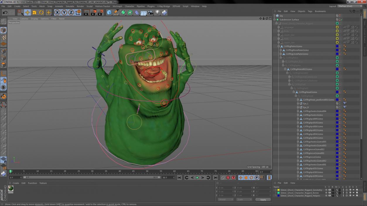 3D Slimer Ghost Character Rigged for Cinema 4D model