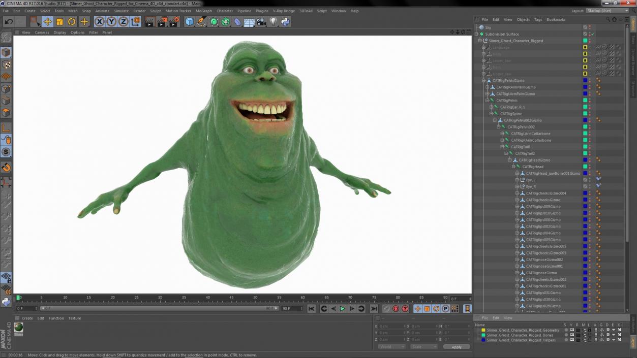 3D Slimer Ghost Character Rigged for Cinema 4D model