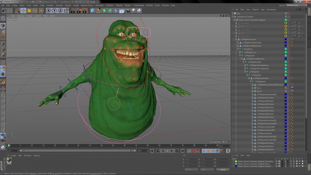 3D Slimer Ghost Character Rigged for Cinema 4D model