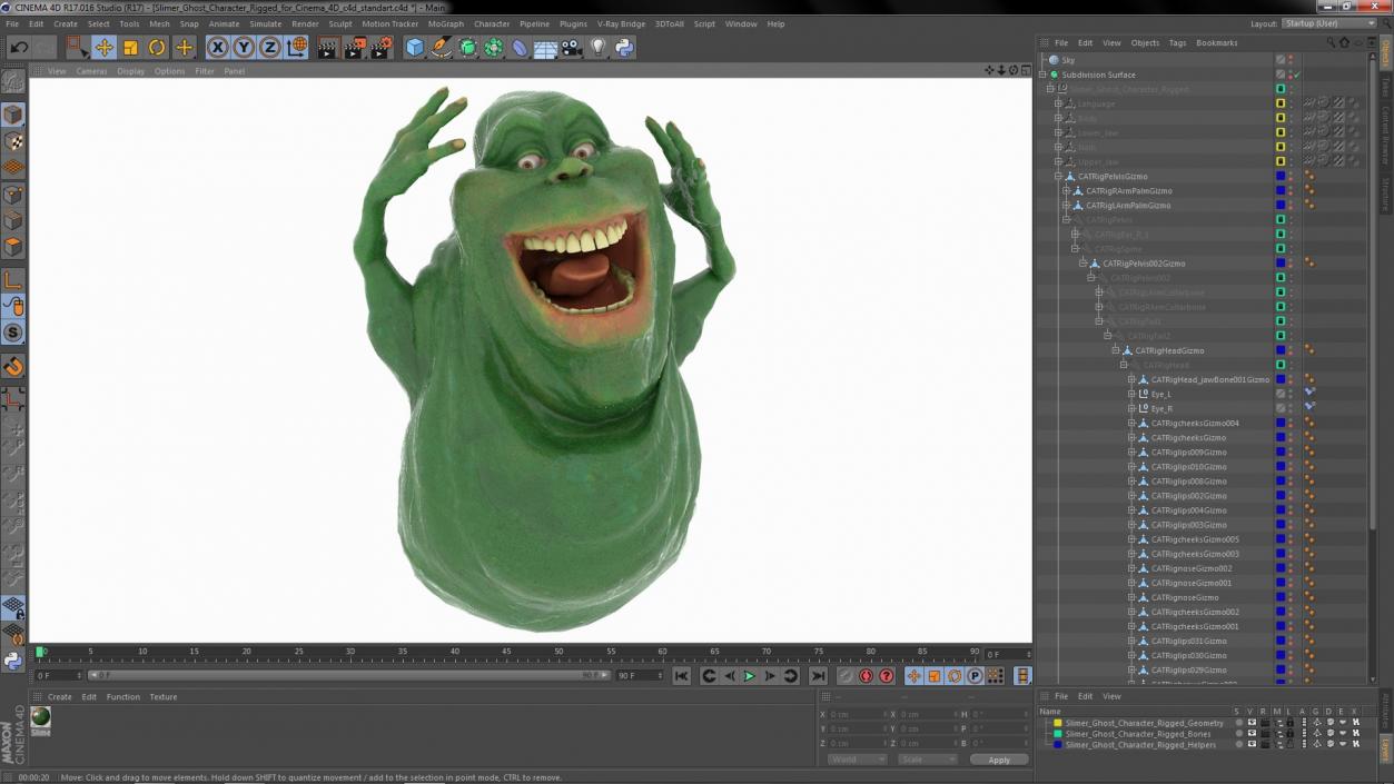 3D Slimer Ghost Character Rigged for Cinema 4D model