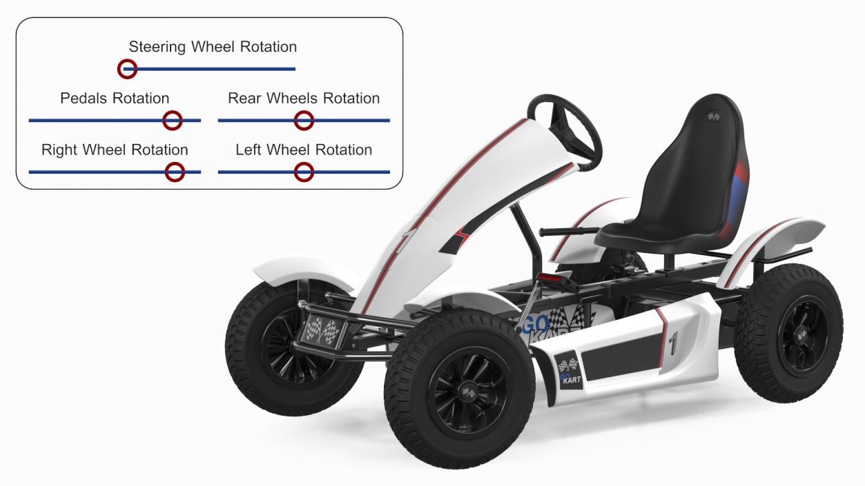 White Pedal Go Kart with Frame Race Rigged 3D