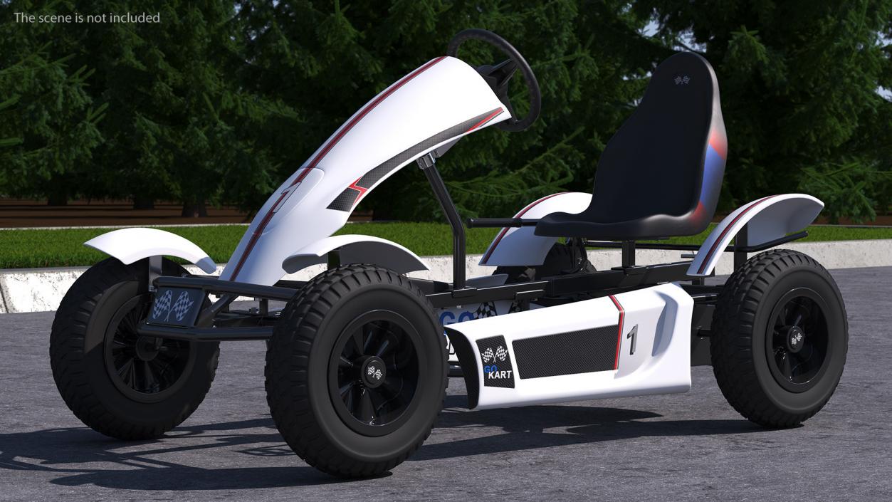 White Pedal Go Kart with Frame Race Rigged 3D